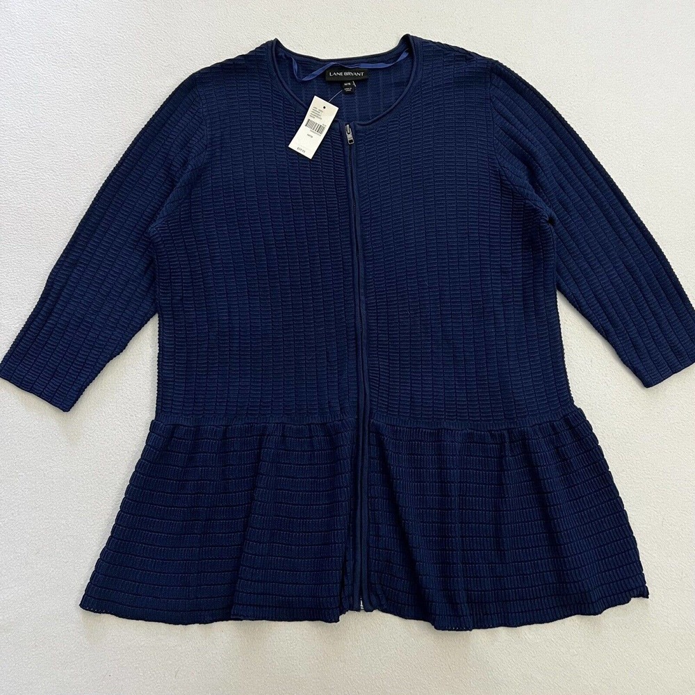 NWT Lane Bryant Plus Blue Knit Zip Front Peplum Jacket Sweater 3/4 Sleeve 14/16 - Picture 3 of 7